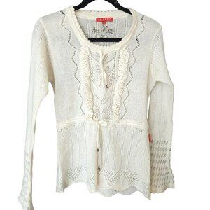 10 Feet Amsterdam Sweater Womens M Lace Knit Mohair Polymide‎ Cream Boho Sheer
